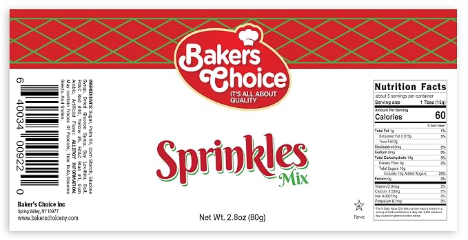Baker's Choice Christmas Sprinkles For Baking - Sprinkles - Christmas Jimmies Sprinkles for Cookie Decorating - Dairy Free, Kosher 2.8 oz., Red & Green