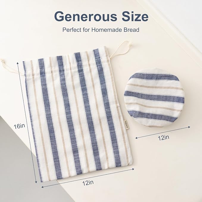Linen Bread Bag for Homemade Sourdough Bread with Proofing Cover, Reusable Linen Sourdough Bread Storage Bag - Plastic Lined - with Proofing Bowl Cover