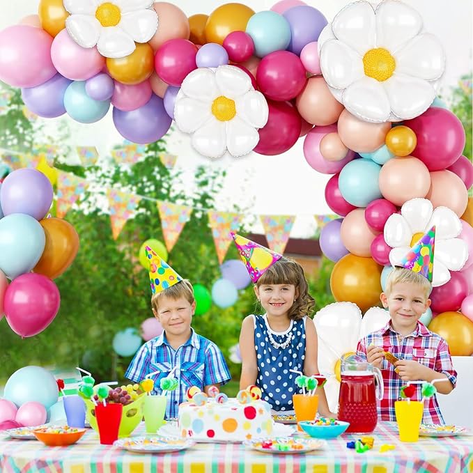 Pastel Balloon Arch Kit, Daisy Balloon Arch Garland with Macaron Pink Blue Purple Yellow Orange Rainbow Latex Balloons Daisy Flower Foil Balloons for Girls Women Birthday Pastel Party Decorations