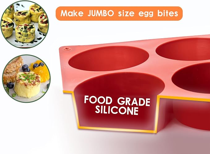 Silicone Egg Molds Frittata Pan, 2 Pack Starbuc Egg Bites Deep 3 Inch Dash Cups Sous Vide Round Rolls for Breakfast Sandwiches Omelets Dinner Rolls Baking