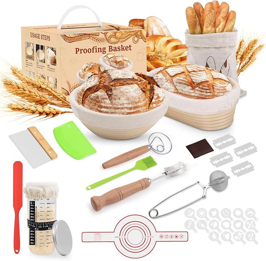 Sourdough Starter Kit, Sourdough Bread Baking Supplies, Bread Proofing Basket, sourdough starter jar, Sourdough Bread Basket, for Bread Making Baking Fermentation, Holiday Activities