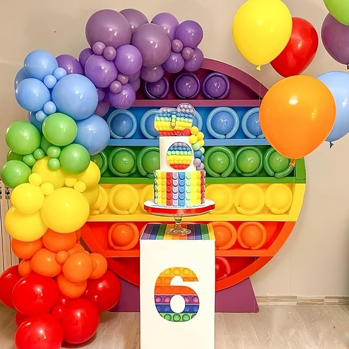Voircoloria 98pack Rainbow Balloons Different Size 18/12/10/5 Inch Rainbow Colorful Balloon Garland Arch Kit for Graduation, Wedding, Birthday, New Year, Anniversary Party Decorations