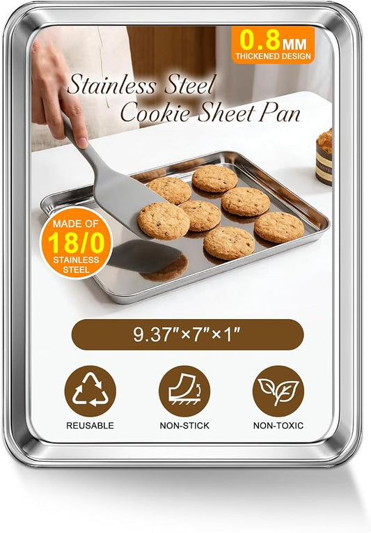 Baking Sheet, Stainless Steel Cookie Sheets Baking Pan, 9.4 Inch, Thicker and Firmer, BPA Free Non-Stick, Resistant & Nonstick & Non Toxic & Heavy Duty & Easy Clean, Dishwasher Safe