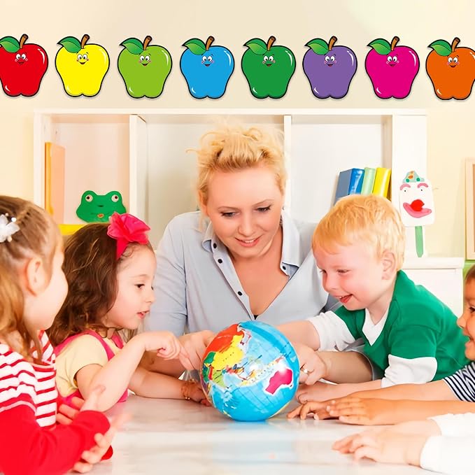 Vuzvuv 48Pcs Colorful Apple Paper Cutouts with 100Pcs Glue Points,Apple Cut Outs Bulletin Board Decorations for Birthday Party Theme Decor Supplies