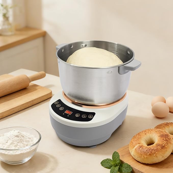 7L/1.84 Gal Electric Dough Maker with Fermentation, 250W Dough Mixer Machine, Built-in Microcomputer Timer,Digital Screeny, Automatic Kneading Machine for Bakery (Silver + Grey)