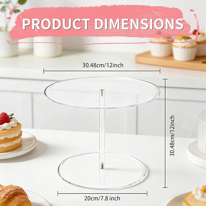 Acrylic Cake Stand, 12 Inch Clear Mini Round Cake Stands for Dessert Table, Cupcake Pastry Display Riser for Birthday Party Wedding Event, Candy Pizza Dessert Holder