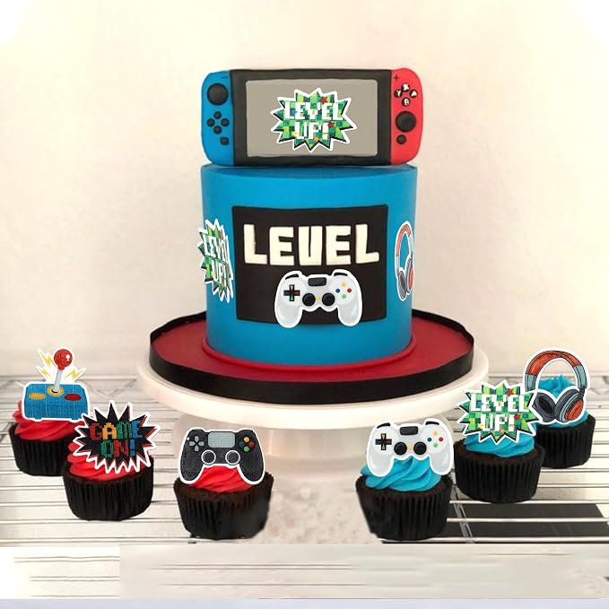 60 PCS Edible Video Game Cupcake Toppers GamePad Cake Decorations Edible Game On Controllers Cupcake Picks for Game Theme Baby Shower Boys Girls Birthday Anniversary Party Food Decorations Supplies