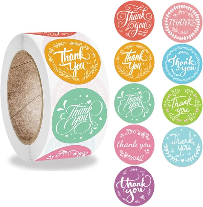 500 Colorful Thank You Stickers Heart Floral Thank You Sticker for Packaging Flower Small Business 1 Inch 9 Designs Handmade Presents Bags Envelopes Shopping Small Shop Mailers Wrapping