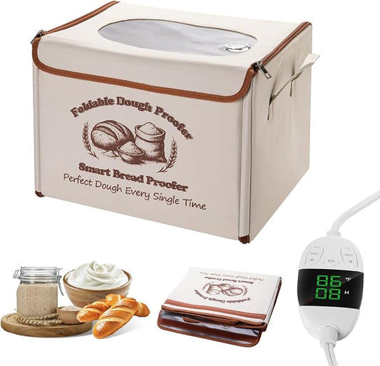 Foldable Dough Proofer Box with 70-130℉ Temp Control & 12H Timer, Proofing Box for Sourdough, Bread Baking, Pizza, Yogurt, Kombucha, Space-Saving & 5-Layer Fabric