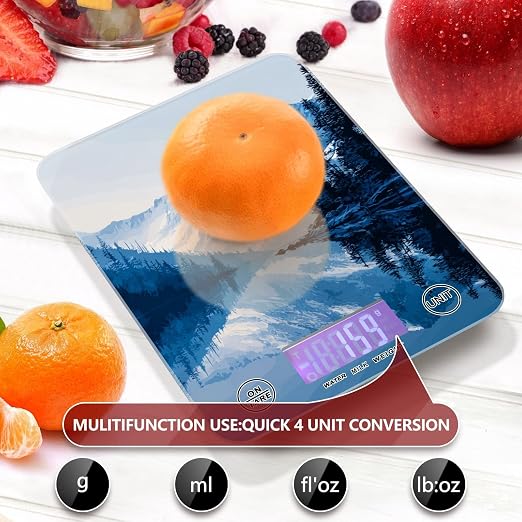 Food Scale Kitchen Scale Food Weight Scales Digital Weight Grams and Ounces Small Electronic Food Scale for Baking Cooking Winter Blue Mountain and Mirrored Lake