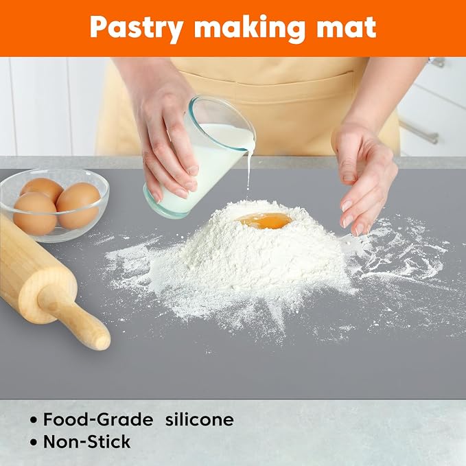 Large Silicone Mats for Kitchen Counter,16" x 72" Heat Resistant Silicone Mat,Food Grade Silicone Pastry Mat,New Skin-Friendly Material Silicone Countertop Protector Mat,Freely Cuttable, Dark Gray