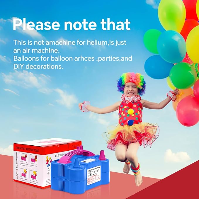 Electric Balloon Pump,110V 600W Portable Dual Nozzles Balloon Pump,Air Pump Balloon Blower for Party Decorations with Tying Tool