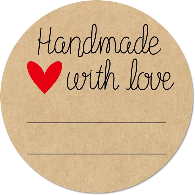 300pcs 2" Handmade with Love Kraft Stickers, Eco-Friendly Canning Labels for Mason Jar with Lines for Writing, Gift Tags for Handmade DIY Gifts, Foods, Treats, Crafts, Beauty, Gift Decoration