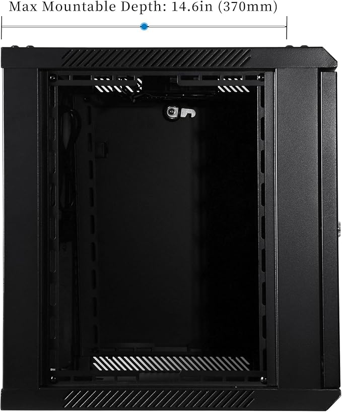 RackPath 9U Wall Mount Network Rack Cabinet – Quiet Cooling Fan, Locking Glass Door, 17.7" Deep (450mm), Removable Locking Side Panels, Fits 19" IT & A/V Equipment
