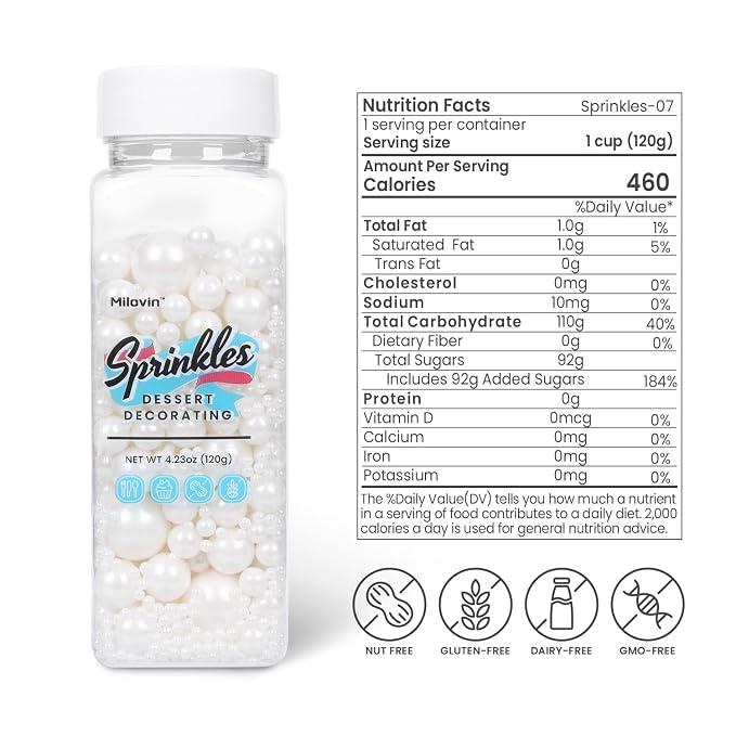Edible Pearls for Cake Decorating, White Sprinkles, White Pearl Sprinkles for Cookies, Macaron, Cake, and Chocolate, Perfect for Weddings, Holidays, and Easter.120g(4.23oz)