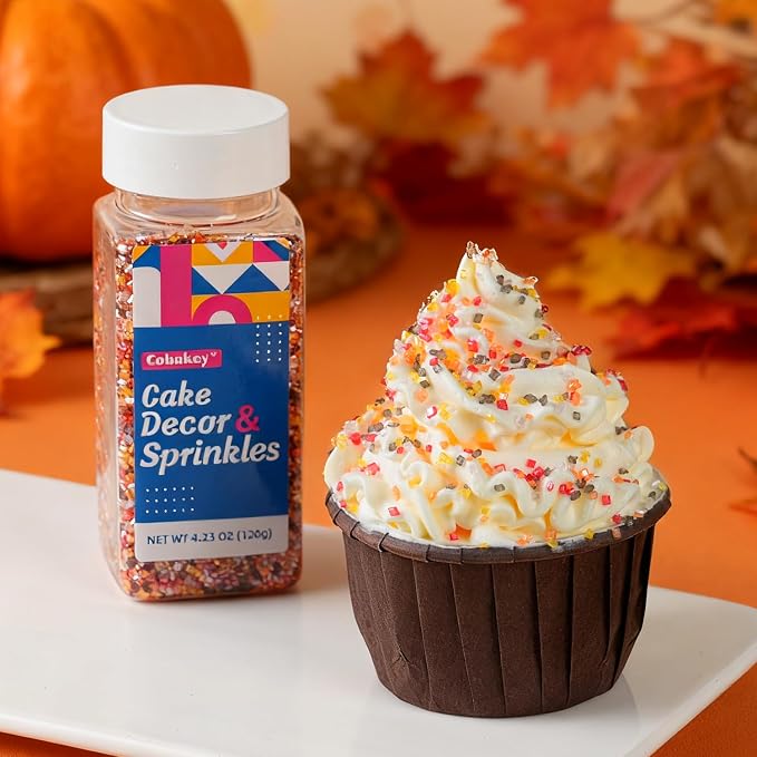 Autumn Sanding Sugar, 120g - Orange, Yellow, Red, White & Brown Edible Sparkling Sugar crystals for Fall Baking Decorations, Cookies, Cakes, Cupcakes - Hallowen Thanksgiving Decor Sugar Crafting