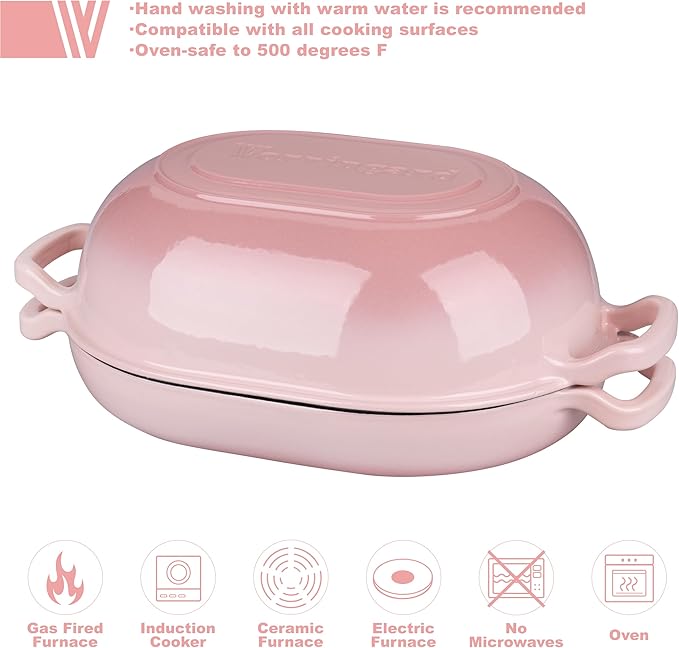VORRINGARD Enameled Cast Iron Sourdough Bread Oven, Dutch Oven, Loaf Cast Iron Bread Pan for Homemade Bread Baking, Meatloaf Pan with Lid, 7QT, Pink