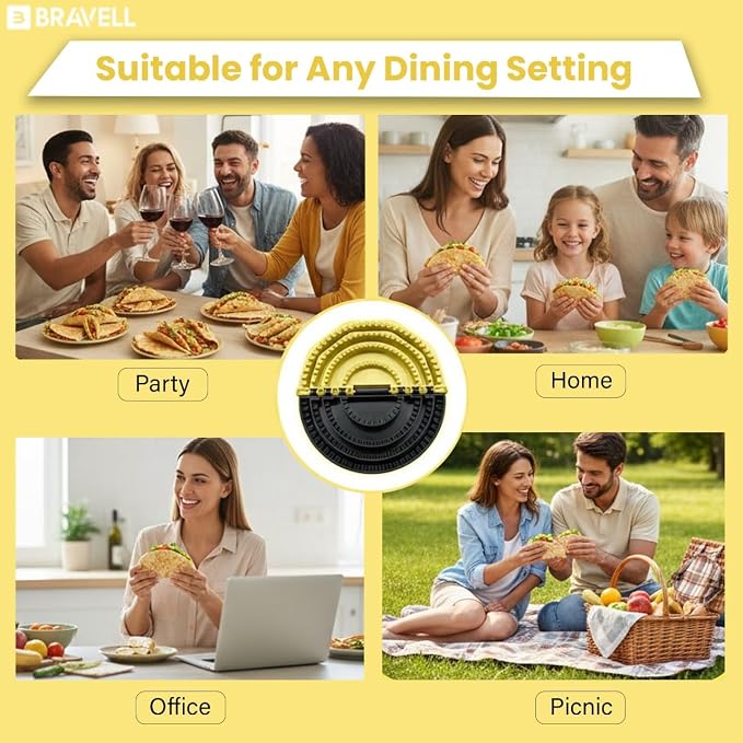 4-in-1 Tortilla Sealer (10+8+6+4 Inch) Crimper & Empanada Maker Press - Make Tortillas, Dumplings & More with Easy-Clean Food-Grade Plastic Tool with User Manual in Yellow/Black