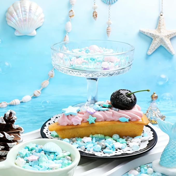 Ocean Sprinkles for Cake Decorating, Shell, Seahorse, Starfish, Fish & Pearl Sugar Mix for Cupcakes Cookies and Ice Cream Toppings