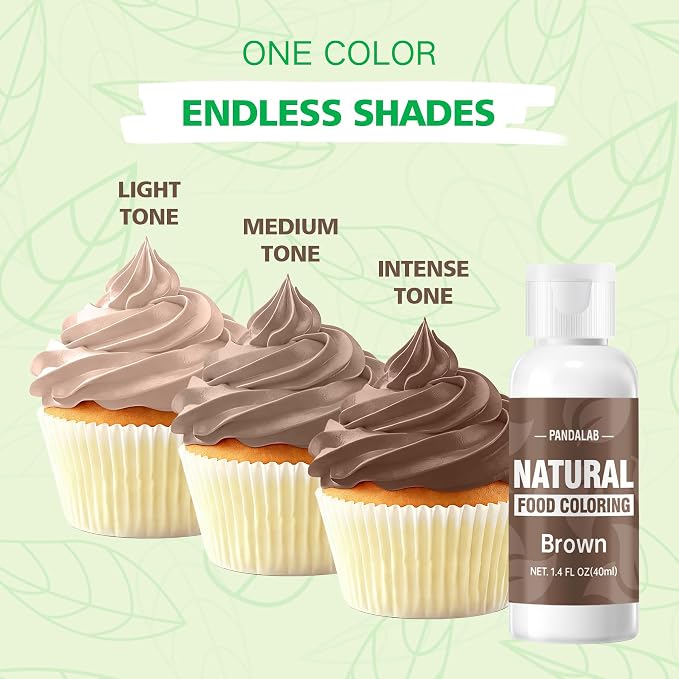 Brown Natural Food Coloring - Pandalab 40mL Plant-Based Concentrated Food Dye, No Artificial Dye, Vegan Edible Color for Baking, Cake Decorating, Icing, Frosting, Cookies, Candy, 1.4 Fl Oz