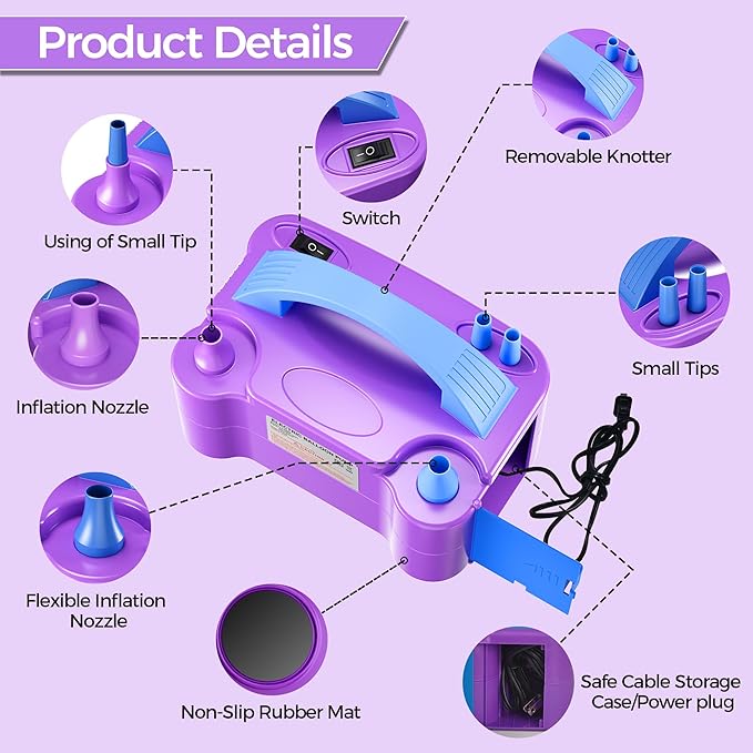 Balloon Pump - Electric Dual Nozzle Air Pump for Balloon, Portable Balloon Blower Save Time and Effort, Balloon Inflator for Parties and Decorations - 110V-120V, 600W