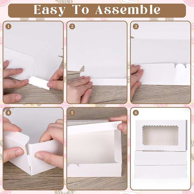 24 Pack Bakery Boxes,10x6x2.5 Inches Cookie Boxes with Window for Gift Giving, White Treat Packaging Boxes for Pies, Treats, Chocolate, Muffins, Donuts, Pastries, Cupcakes