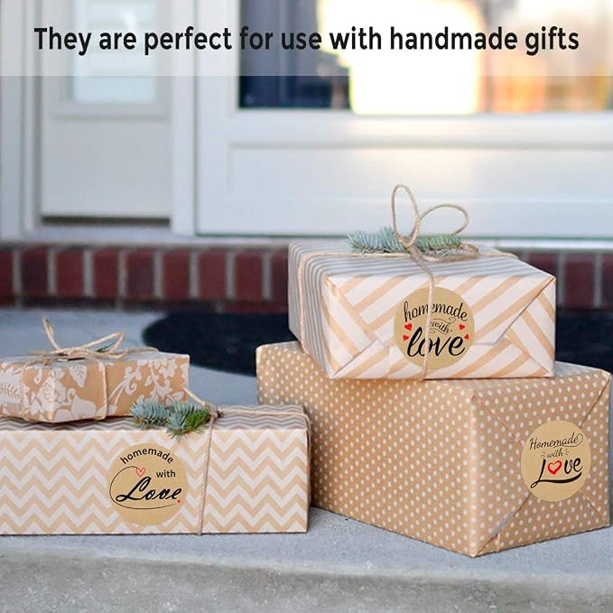 Fancy Land 500 Pcs Homemade with Love Stickers Perforated Roll Business Sticker Labels Home Kitchen Stickers for Homemade Bread 1.5 Inch 9 Designs