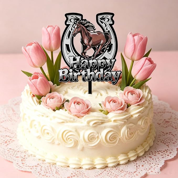 Black Acrylic Horse Happy Birthday Cake Topper, Horse Theme Party Decoration for Boys, Girls, Men, Women & Kids Birthday Party Decoration Supplies (Design5)