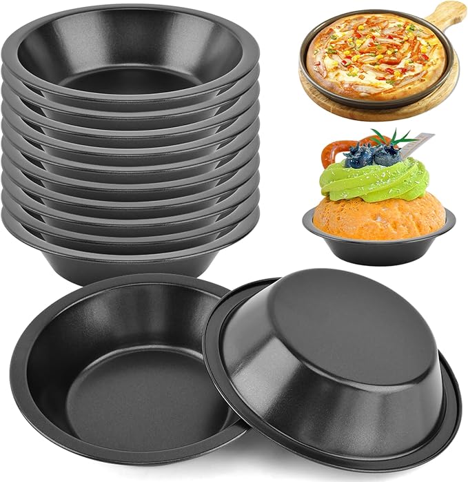 12pcs 5inch Desserts Black Tarts For Baking Round Tin, Mini Pie Pan Carbon Steel(Black)