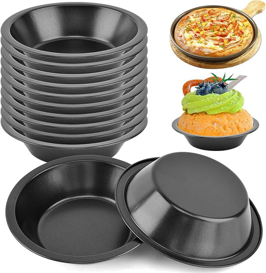 12 Pcs Mini Pie Pans,5 Inch NonStick Individual Dish Pie Plate Reusable Round Tins Small Bakeware for Baking Pot Pies, Cakes, Quiches, Tarts, Desserts(COLOR:Black)