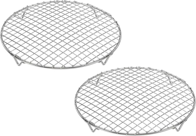 uxcell 2 Pcs Round Cooking Rack 9.8 Inch Dia Stainless Steel Wire Cooling Steamer Rack for Baking Canning Cooking Roasting Cooling Grilling Drying, Silver