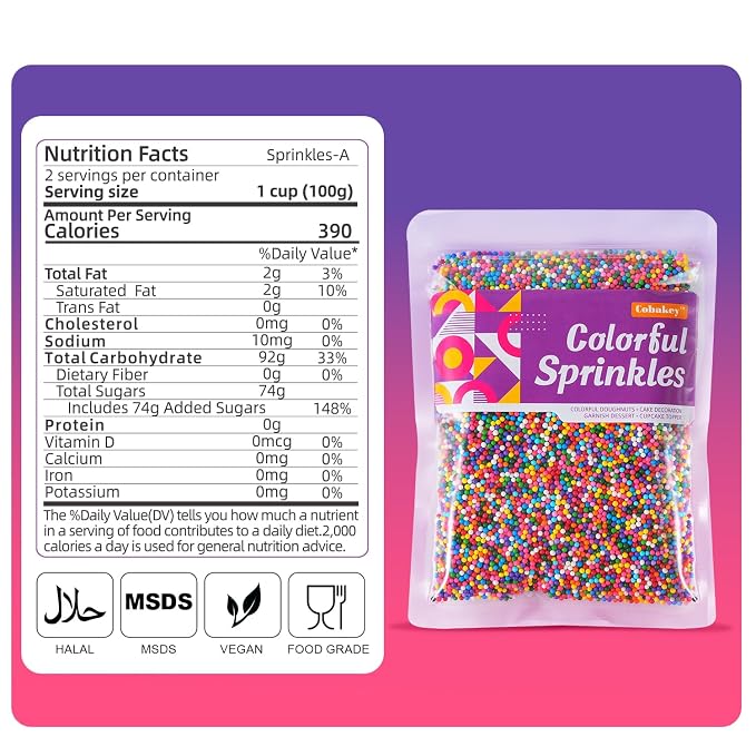 Rainbow Sprinkles Bulk for Baking 7 oz - Rainbow Nonpareils Sprinkles 2mm Pearls for Baking Cookies, Cakes, Cupcakes, Ice Cream, Chocolate | Perfect for Birthday Christmas Parties & Celebrations