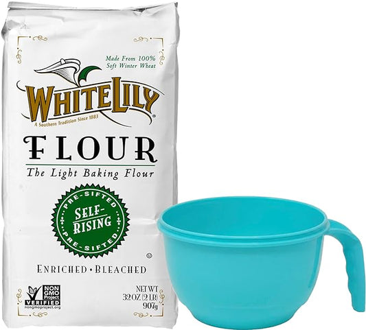 White Lily Enriched Bleached Self-Rising Flour, 32 Ounce (Pack of 1) with Mixing Bowl