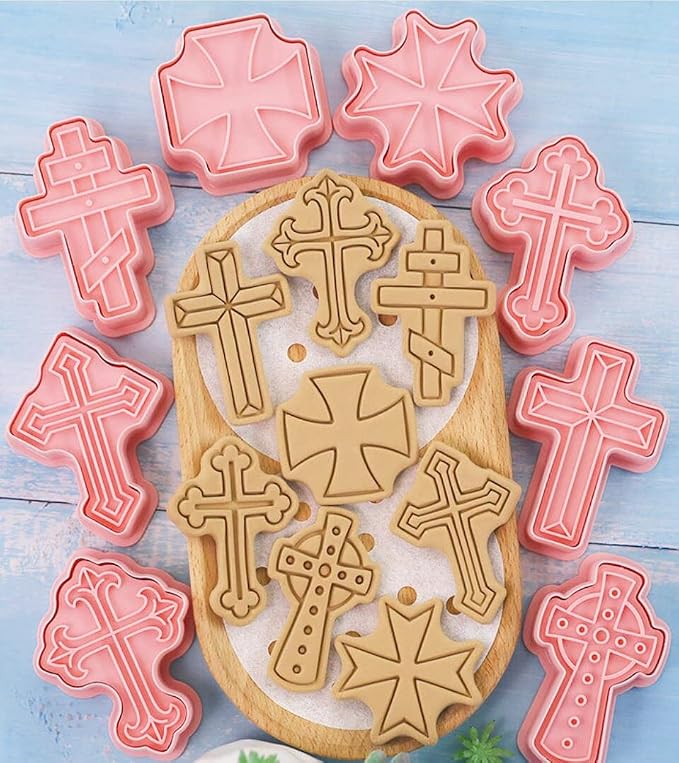 8 Pieces Cute Christian Cross Cookie Cutters Plastic Cookie Stamps Cookie Mould Press Cross Cookie Mould Set Baking Kitchen Tools (Cross 1227B)