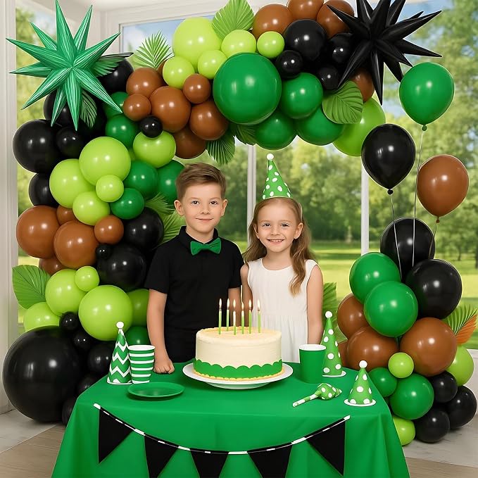 Video Game Balloon Arch Garland Kit with Green Black Brown Balloons Star Foil Balloon for boys Video Game Birthday Decorations