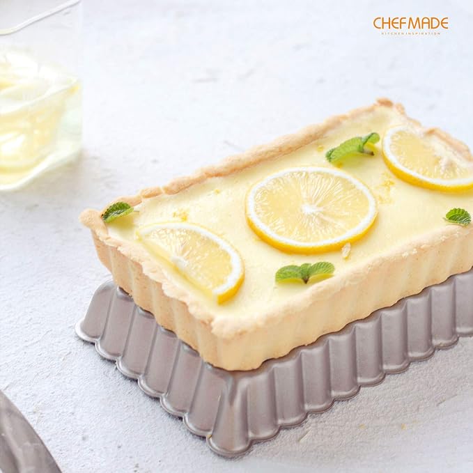 CHEFMADE Rectangular Tart Pan, 7 Inch Non-Stick Quice Pan with Removable Loose Bottom for Oven Bake(Champagne Gold)