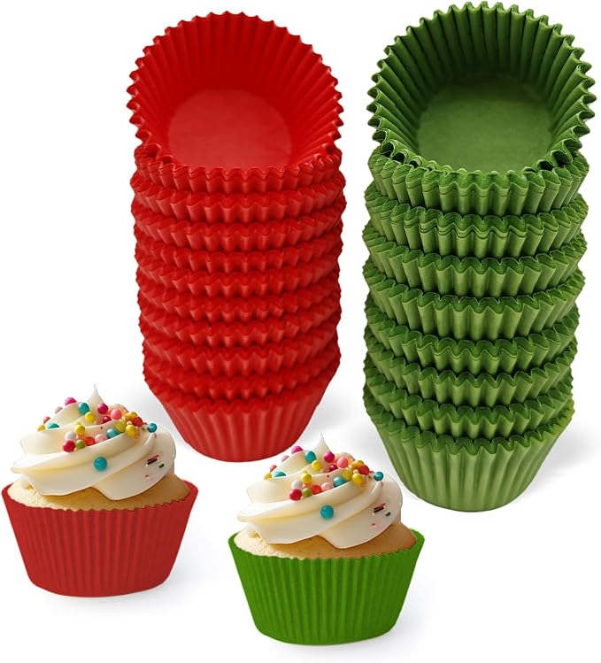 Mini Muffin Liners 500 pcs Red&Green Mini Cupcake Liners,Food&Grade,Greaseproof Paper Baking Cups, for Christmas/Halloween Party by GoldenBakeryFamily