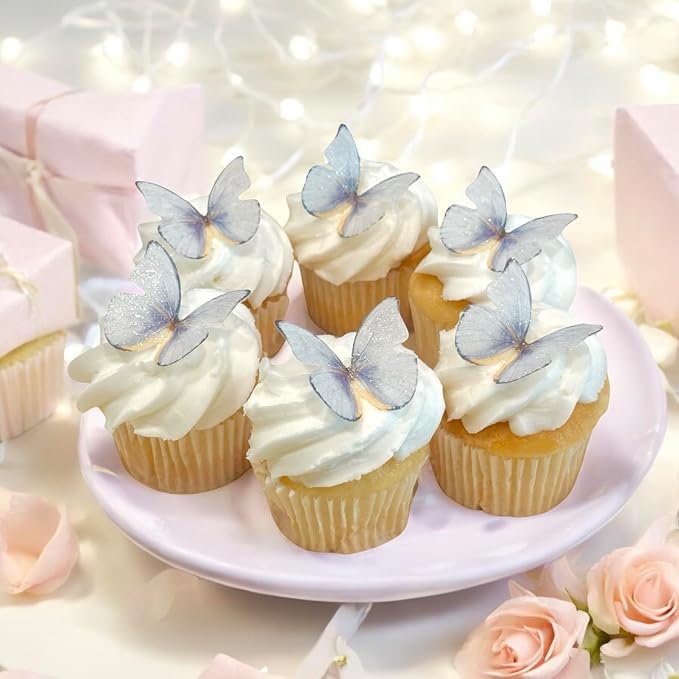 Edible Butterflies with Edible Glitter Kit - Wafer Paper Butterflies for Cakes - Cake Decorations - Cupcake Decorations - Cake Toppers (Lavender)
