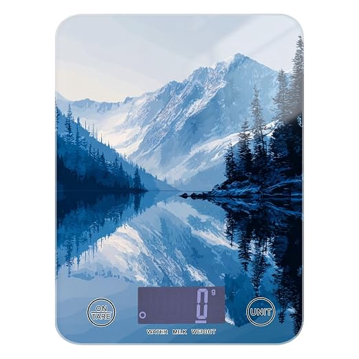 Food Scale Kitchen Scale Food Weight Scales Digital Weight Grams and Ounces Small Electronic Food Scale for Baking Cooking Winter Blue Mountain and Mirrored Lake