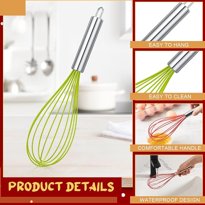 FoldTier 16 Sets 12 Inch Whisks Bulk DIY Fillable Whisk Gifts Colored Silicone Whisks for Cooking Heat Resistant Egg Beaters for Candy Holder Party Favors