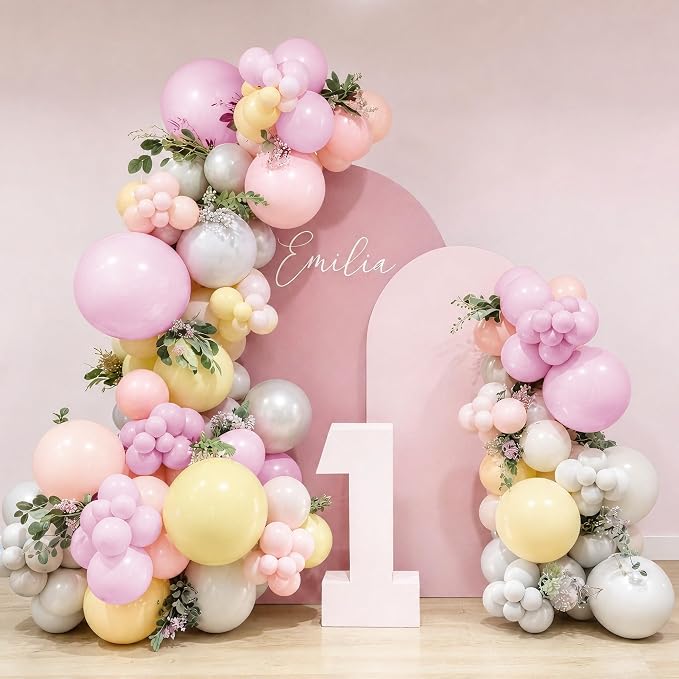SNLN Pink Pastel Balloon Arch Kit, 140Pcs Pink Yellow Ivory Balloons for Baby Shower Gender Reveal Birthday Wedding Bridal Shower Party Decorations
