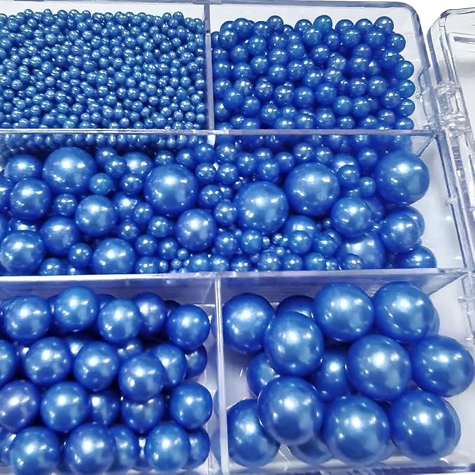 Edible Blue Pearl Sprinkles for Cake Decorating, Mixing 4 Sizes Blue Sugar Cupcake, Ice Cream, Donuts, Macaron Toppings Supplies 90g/ 3.17oz