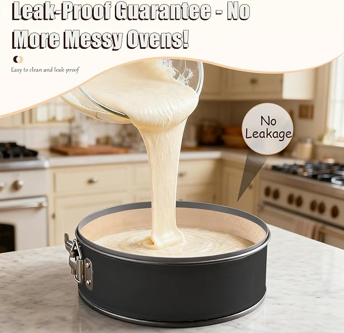 9 Inch Springform Pan & Cheesecake Pan Compatible Silicone Liner Set, Reusable Non-Stick Baking Mat System for Springform Baking Pans, Bottom and Side Cake Pan Liner for Easy Release Baking