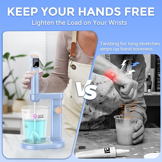 LET'S RESIN Upgraded Rechargeable Resin Mixer with Stand，3-Speed Epoxy Mixer with Minimizing Bubbles, Electric Resin Mixing Tool For Epoxy Resin, Silicone, Paint, DIY Crafts (Included 2 Sizes Paddles)