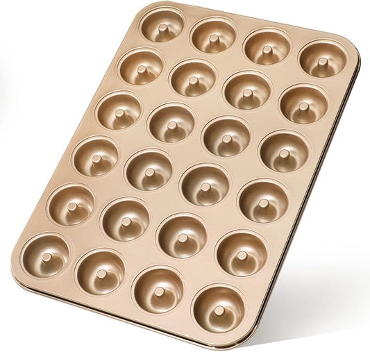Webake Mini Donut Pan Non-stick 24-Cavity Small Donut Tray Heavy Gauge Bite Size Inch Doughnut Pans for Baking
