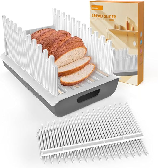 Bread Slicer For Homemade Bread,Bread Slicer Guide For Width Is Adjustable And Replaced,Bread Loaf Slicer With Crumb Tray,Suitability For Homemade Bread, Bagels, Cakes