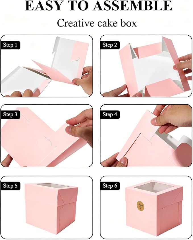 COTOPHER 30Pcs 8x8x8 Inches Cake Boxes, Square Bakery Boxes with Window, Cajas Pasteles for Valentine's Day, Mother's Day,Wedding, Birthday, Party Cake Decorating Supplies for Gift Giving