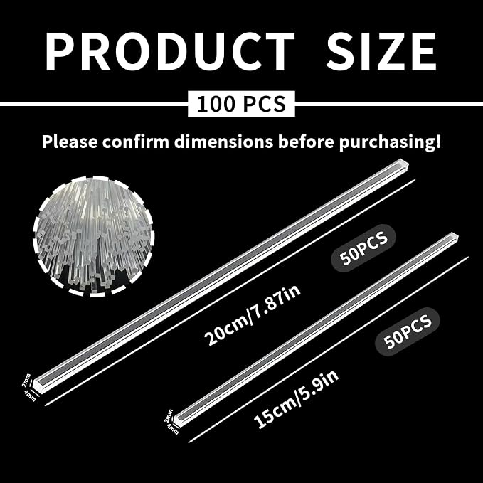 100 Pcs Acrylic Cake Pop Sticks, 6 Inch & 8 Inch Clear Flat Plexiglass Rods, Food-Safe Reusable Clear Sticks for Cake Toppers, Candy, Cupcake Decor, Wedding Birthday, DIY Craft