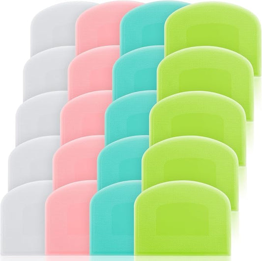 Thyle 20 Pcs Plastic Dough Scraper Set Bowl Multipurpose Dough Cutter Flexible Scraper Spatula for Kitchen Baking Tool Cake Bread Pizza Food Pastry Icing Fondant, White, Pink, Green and Blue