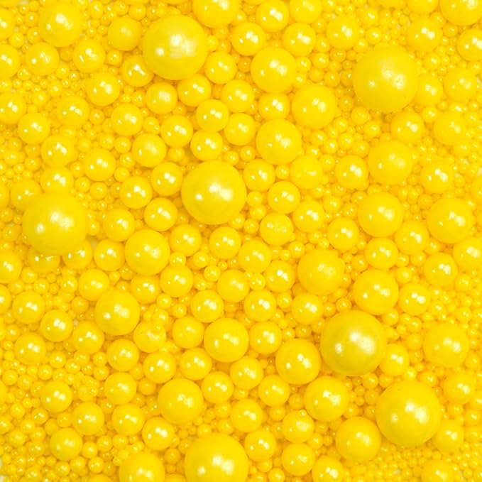 Dazzjoy Edible Pearls, Yellow Pearl Sugar Sprinkles, 130g/4.58oz, Yellow Ball Pearls for Cake Decorating, Cupcake Toppers, Baking Cake Decoration, Easter Party Holiday Supplies
